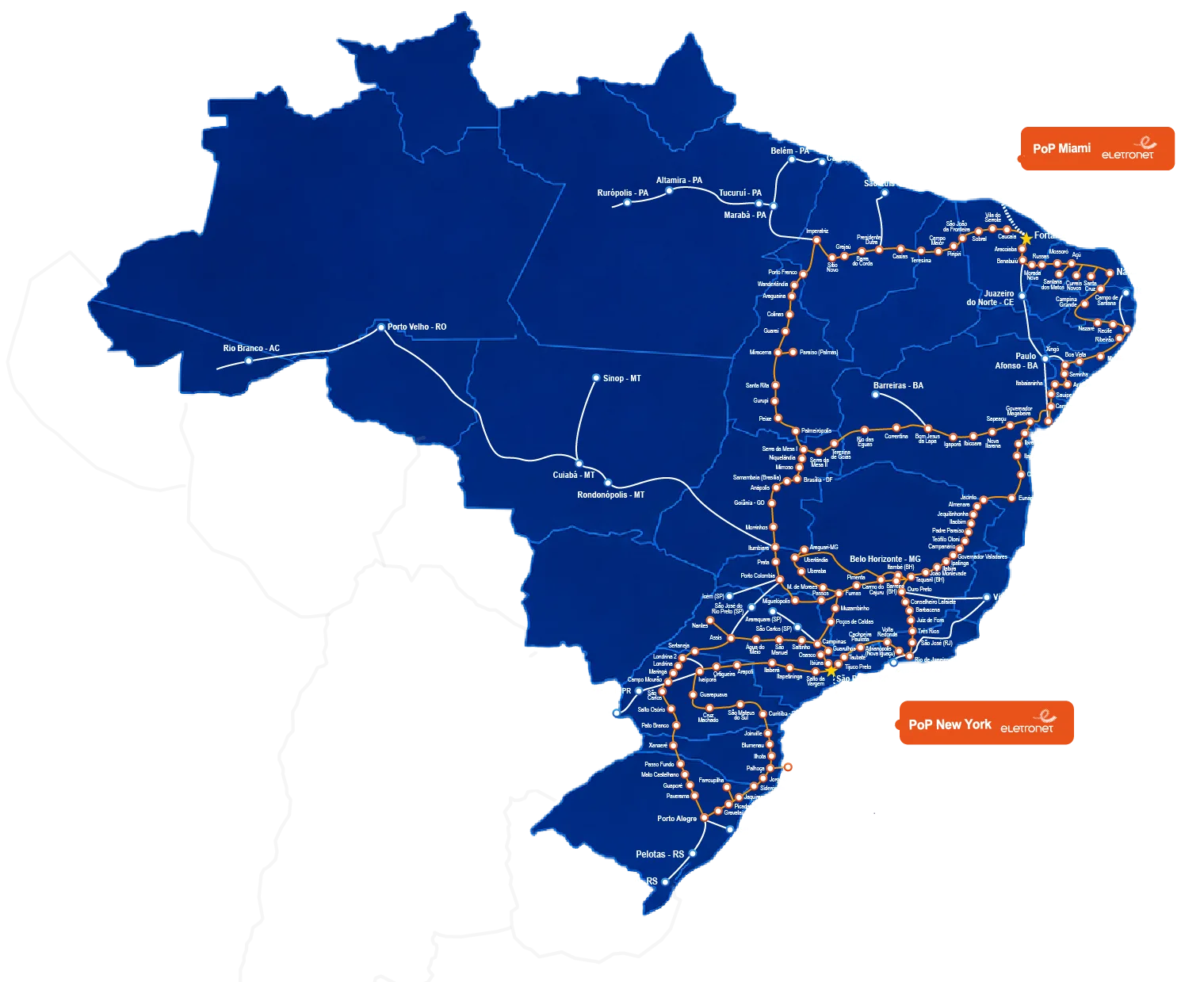 Mapa completo da rede Eletronet